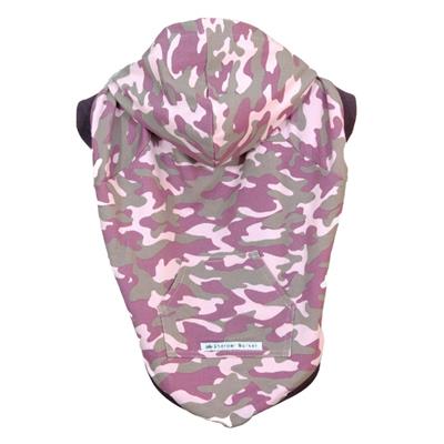 Back view of the pink camouflage sweater for dogs