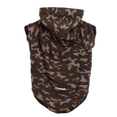 Back of camouflage dog hoodie sweater