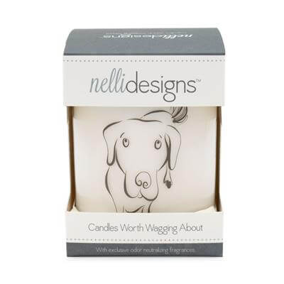 Package for cedar scented taupe dog jar