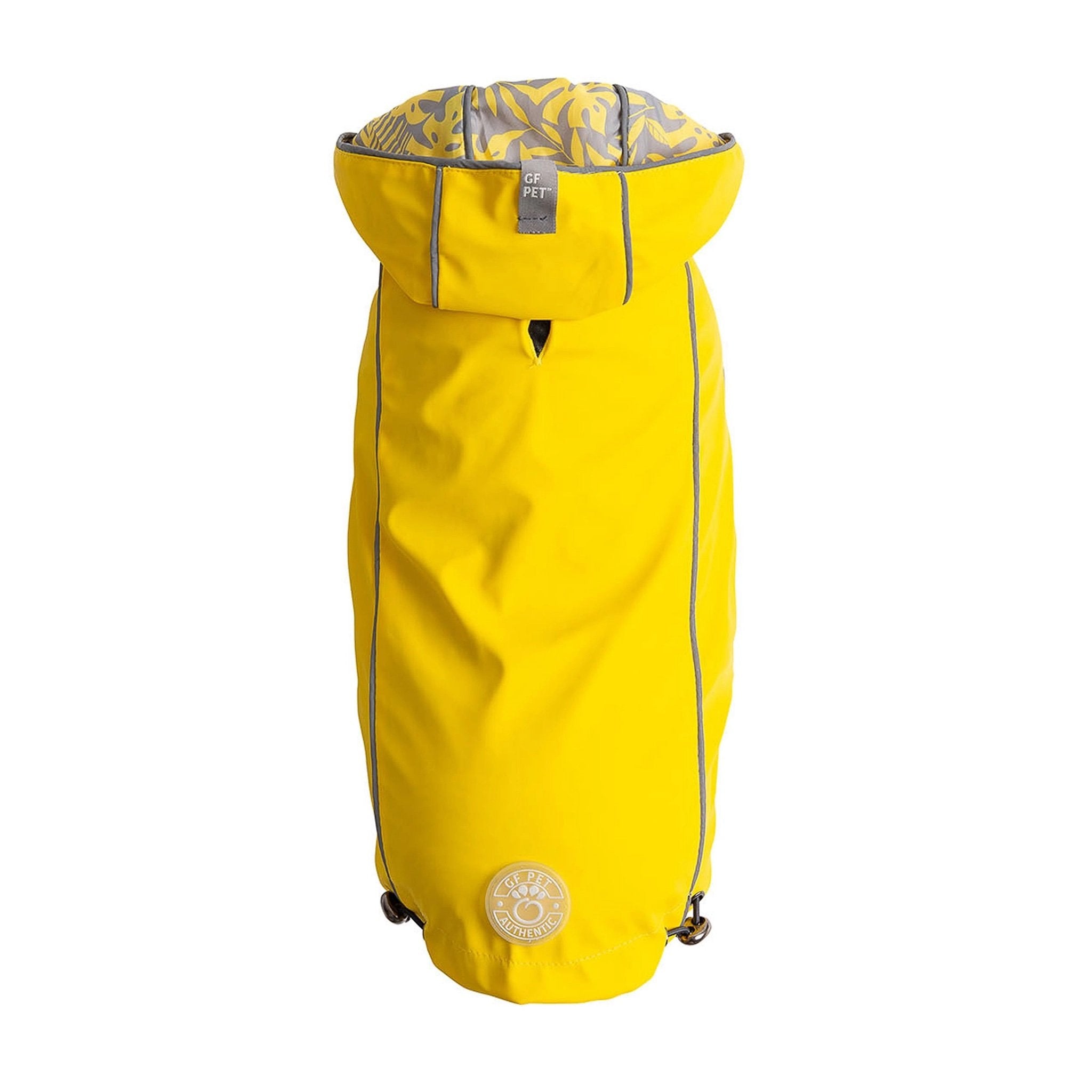 back design of the yellow elasto reversible raincoat for dogs