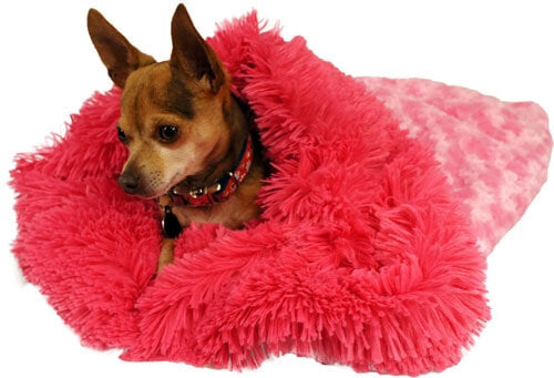 Pink plush cuddle bed for small breed dogs