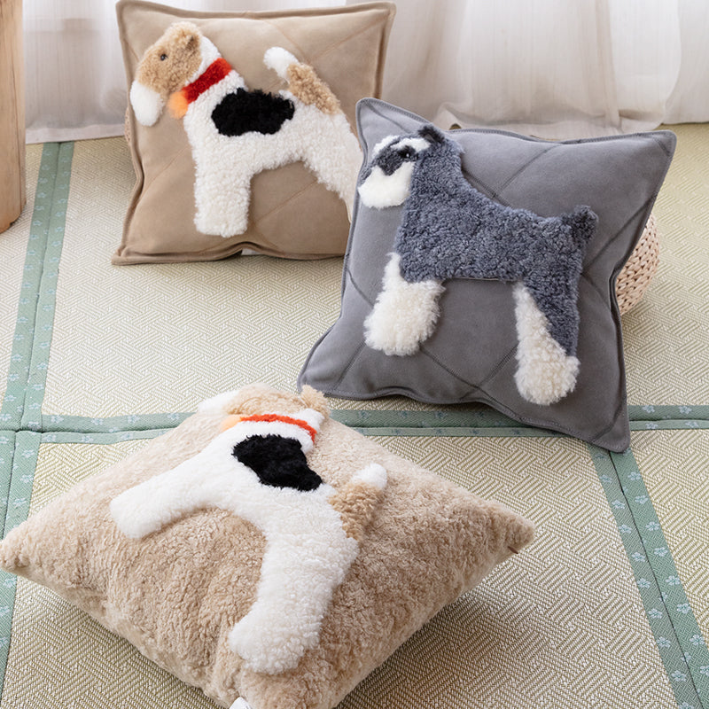 Whimsical Dog Cartoon Wool Cowhide Pillow for Trendy Interiors