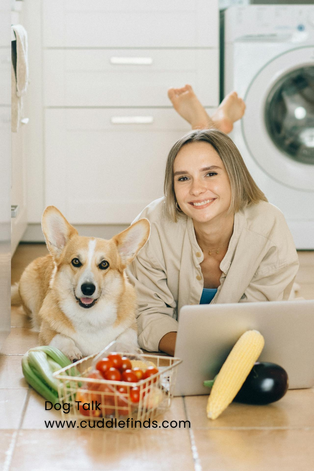 A Woman Lying on the Floor with Her Dog