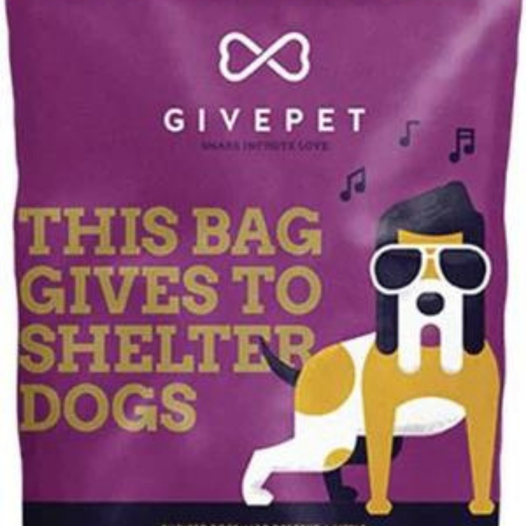 Close up of the Doghouse Rock GivePet dog treat bag.