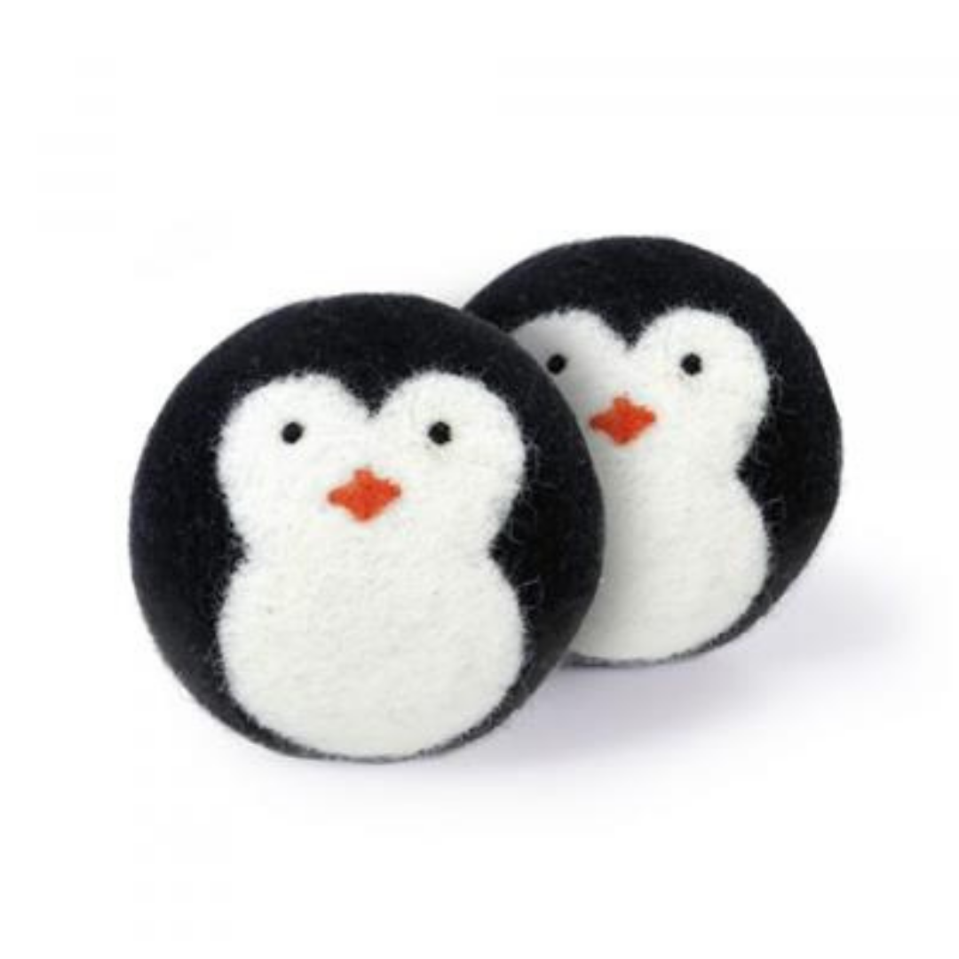 Two felt penguin chew toys for dogs.