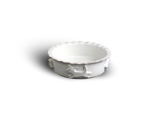 Durable French White Ceramic Stoneware Dog Bowl for Food and Water