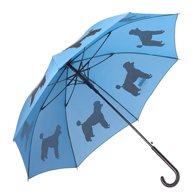 Blue umbrella with poodle pattern