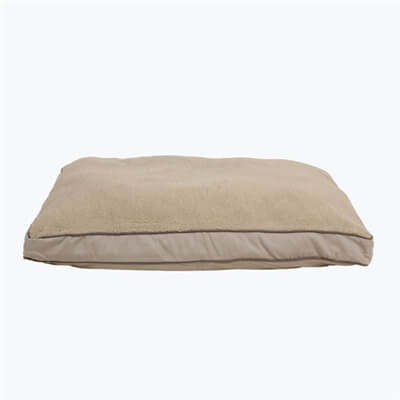 Plush Cashmere Berber and Twill Reversible Dog Bed with Khaki Cording