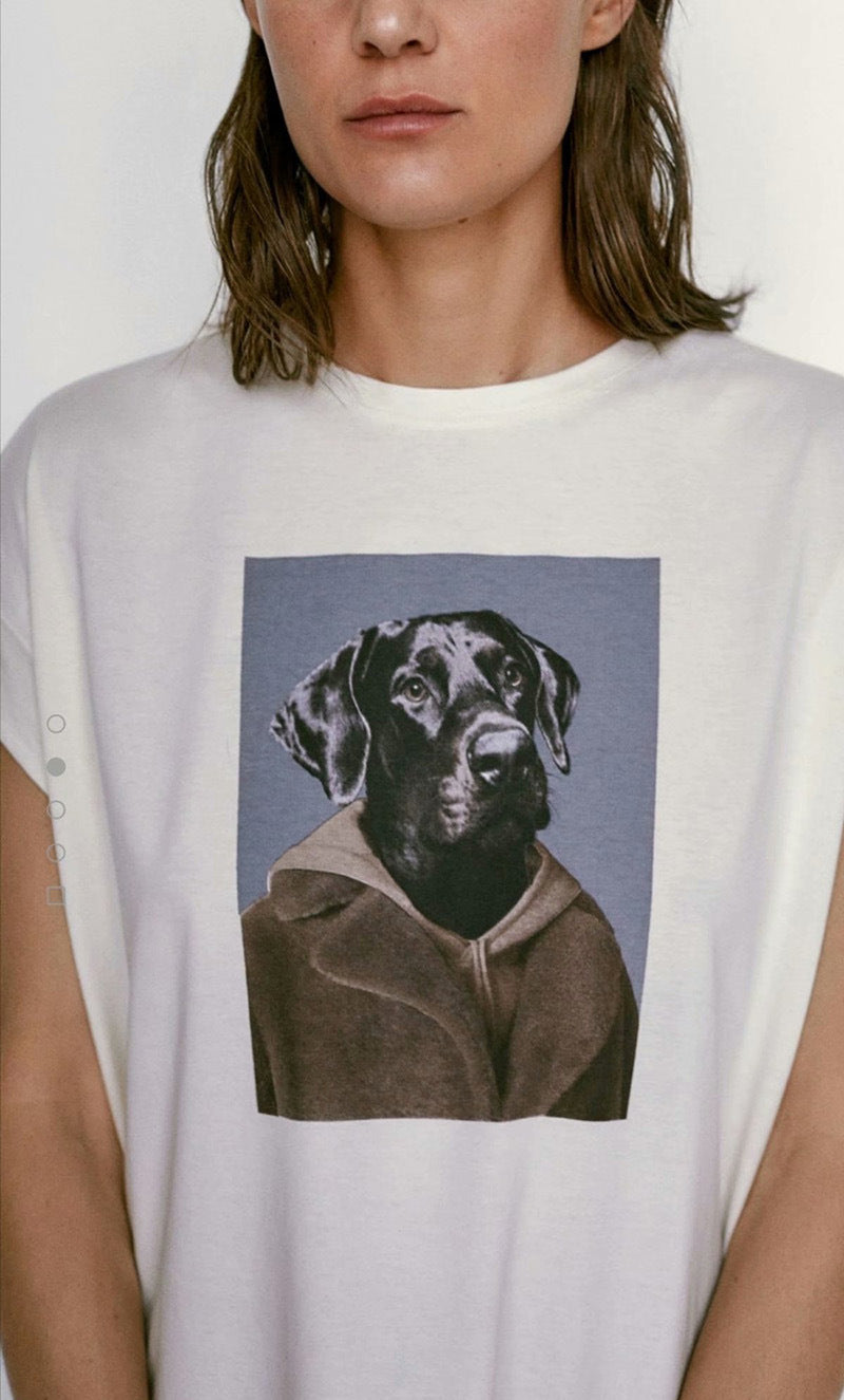 Summer Dog Pattern T-Shirt - Cute cartoon dog design on cotton-polyester blend fabric