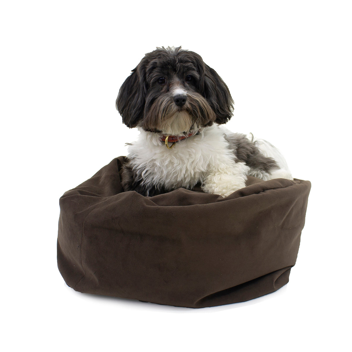 Plush Faux Fur Mini Puff Ball and Sleep Bag Combination Dog Bed