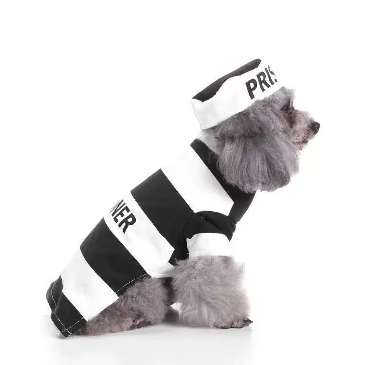 Striped Retro Inmate Prisoner Pet Costume - Front View