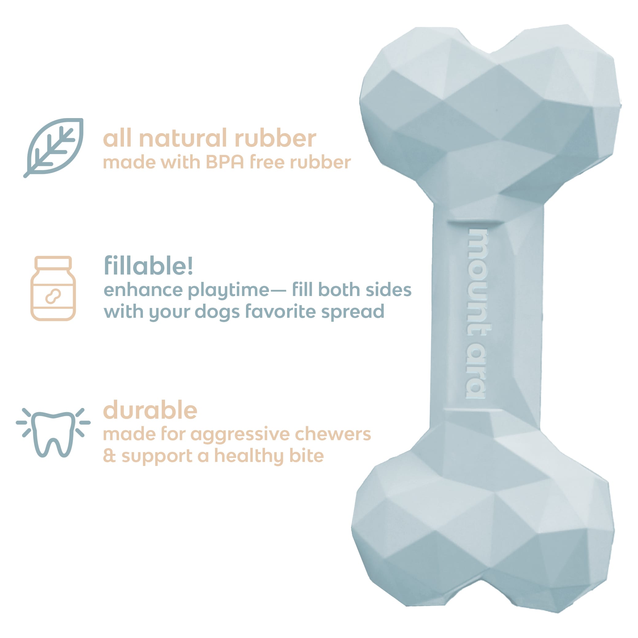 All-natural rubber made with BPA free rubber chew toy for dogs.