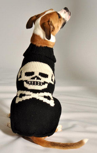 Cozy Dog Sweater in Black with Skull Pattern