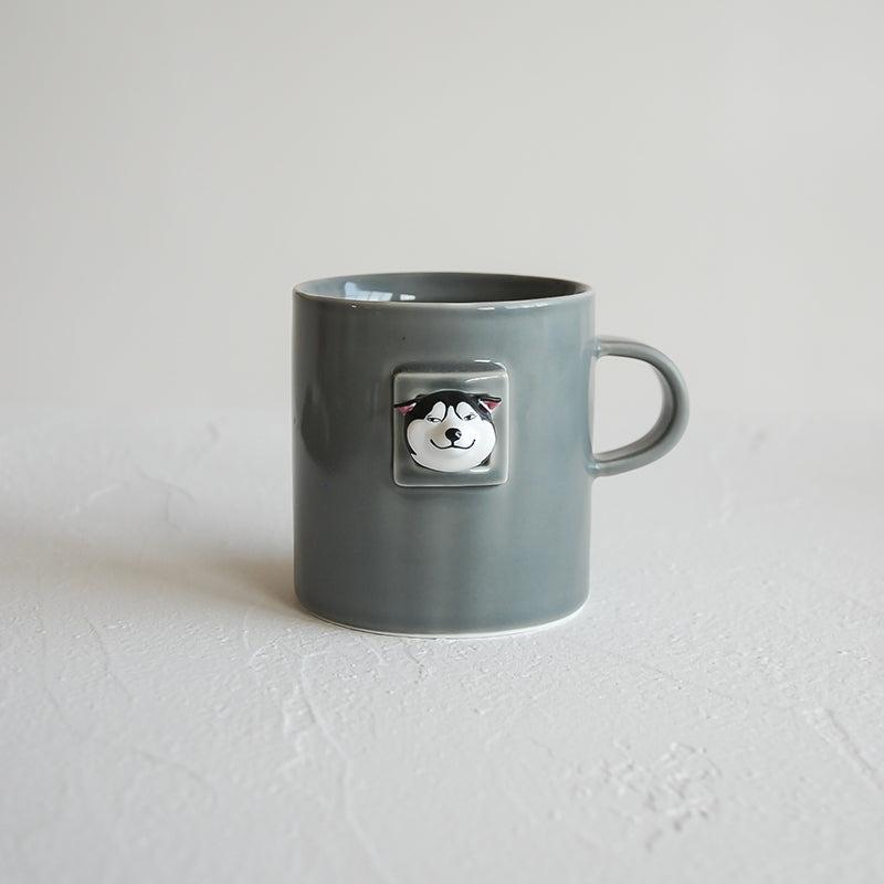 Simple Husky Ceramic Coffee Mug - White Mug with Husky Design