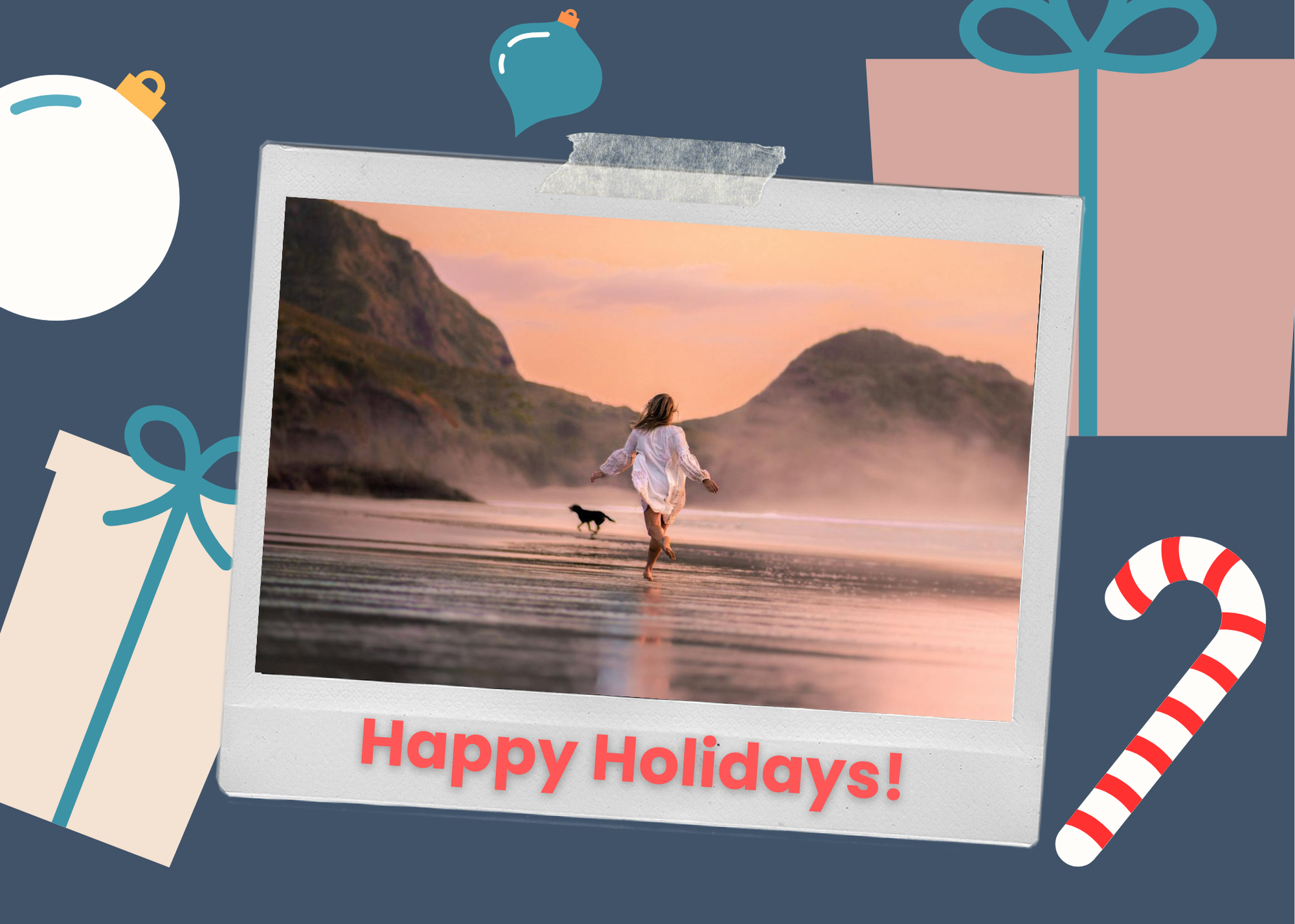 Female dog owner running on beach with her dog, enjoying sunny holiday moments