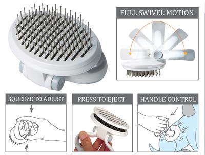 Compact travel grooming brush for pets by Pet Life® with self-cleaning feature