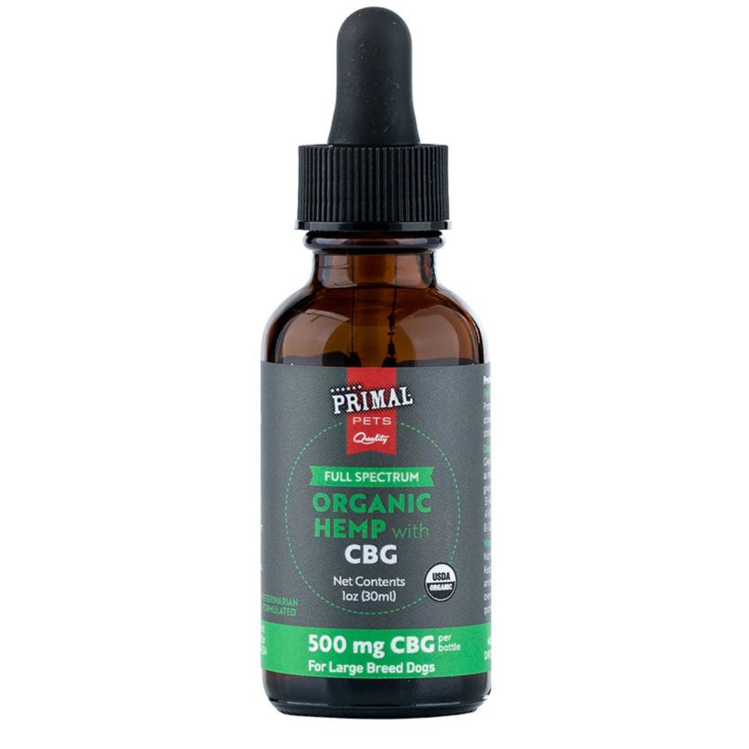 Primal 500 mg Organic Full Spectrum Hemp Oil with CBG for Large Dogs - Promotes relaxation, manages stress, supports urinary health - USDA Organic