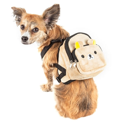 Brown Dog Harness Backpack with Dual Zippered Pockets