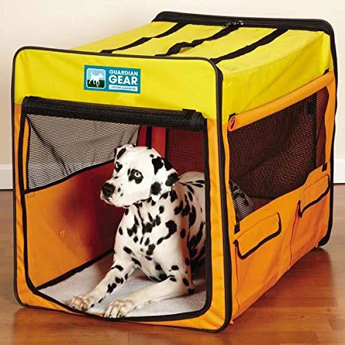 Colourful crates for dogs that fold during travel.